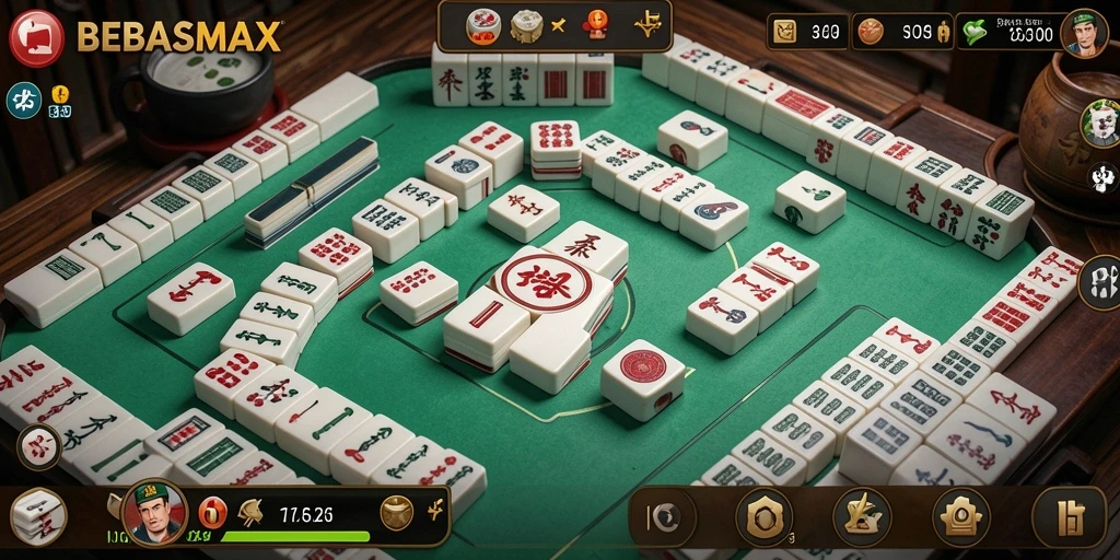 Tampilan gameplay seru BEBASMAX dalam permainan Mahjong.