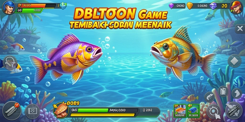 Screenshot utama DBLTOTO menampilkan aksi seru saat menembak ikan.