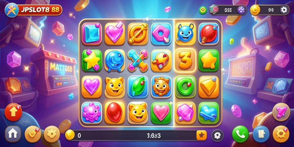 Tampilan gameplay JPSLOT88 dengan elemen warna-warni dan tantangan seru.