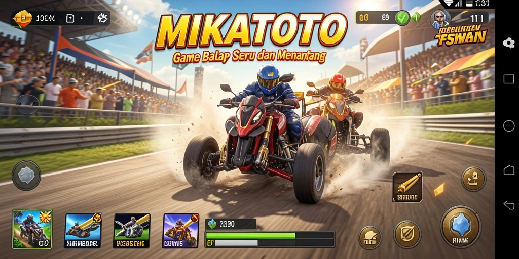 Tampilan gameplay MIKATOTO yang menegangkan saat balapan.