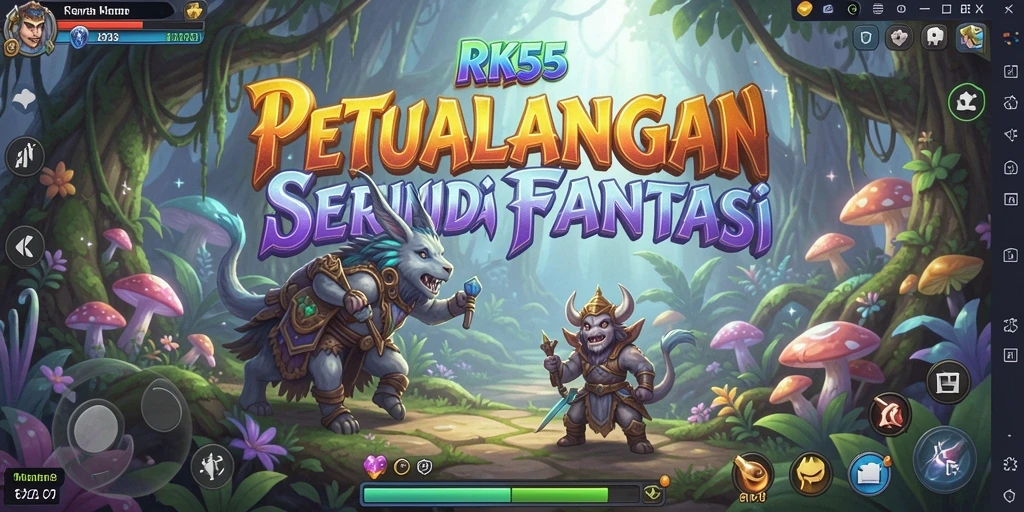 Screenshot utama RK55 menampilkan aksi petualangan yang mendebarkan.