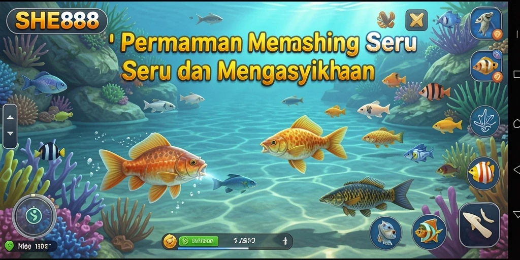 Screenshot utama SHE888 menampilkan gameplay memancing yang seru.