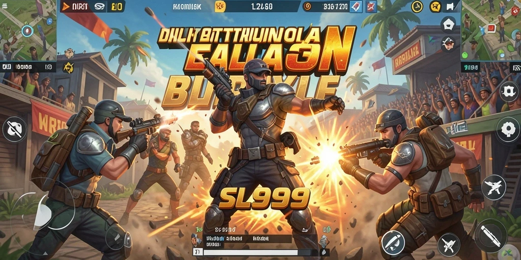 Screenshot gameplay SL999 menunjukkan aksi intens dalam pertarungan Battle Royale.