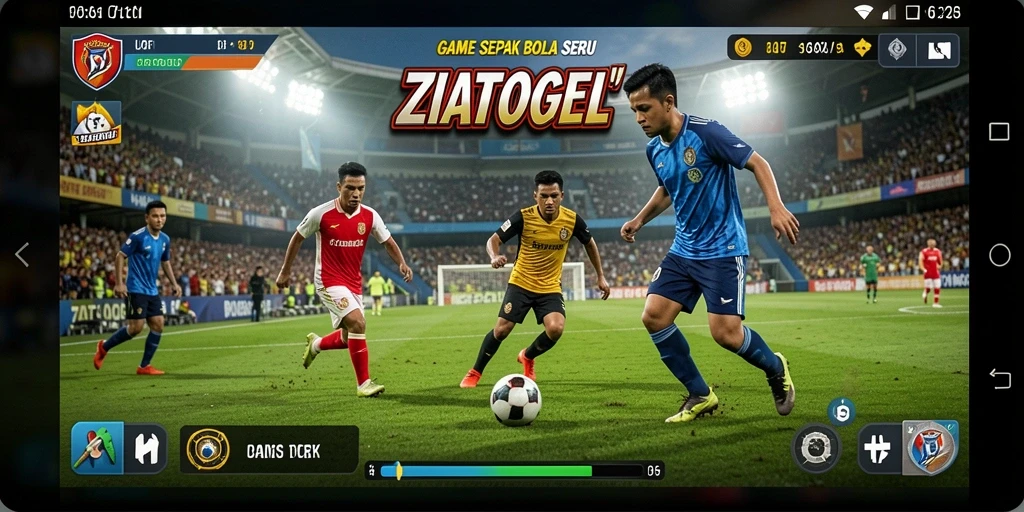 Screenshot gameplay ZIATOGEL menampilkan aksi seru di lapangan hijau.